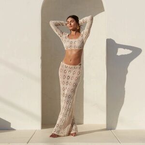 Chic Crochet Skirt Set in Cream